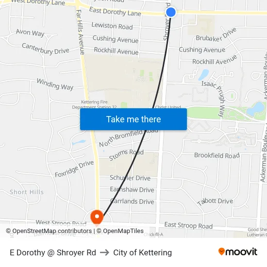E Dorothy @ Shroyer Rd to City of Kettering map