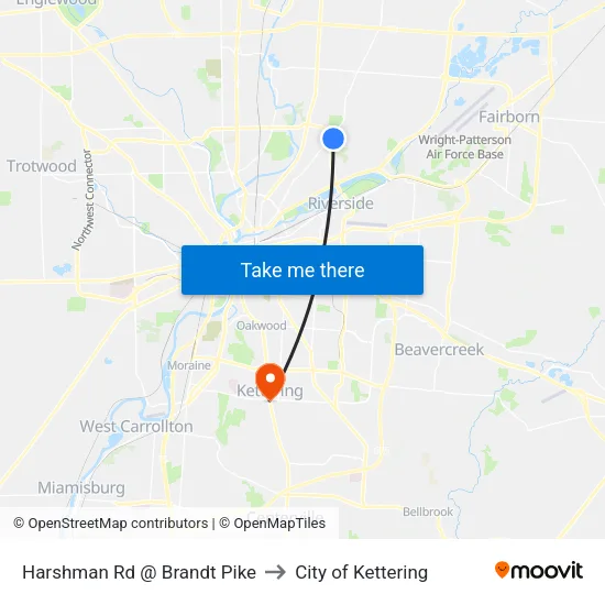 Harshman Rd @ Brandt Pike to City of Kettering map
