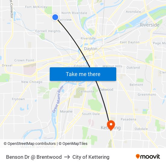 Benson Dr @ Brentwood to City of Kettering map