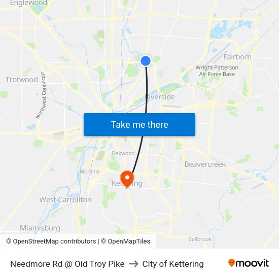 Needmore Rd @ Old Troy Pike to City of Kettering map