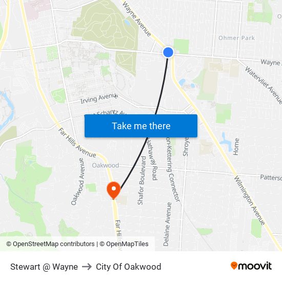 Stewart @ Wayne to City Of Oakwood map