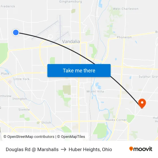 Douglas Rd @ Marshalls to Huber Heights, Ohio map