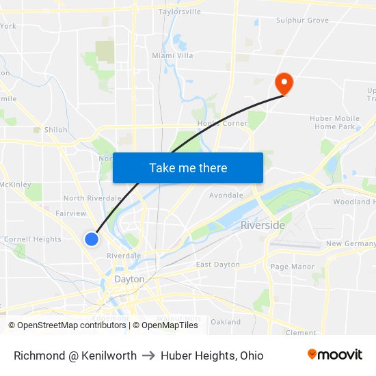 Richmond @ Kenilworth to Huber Heights, Ohio map