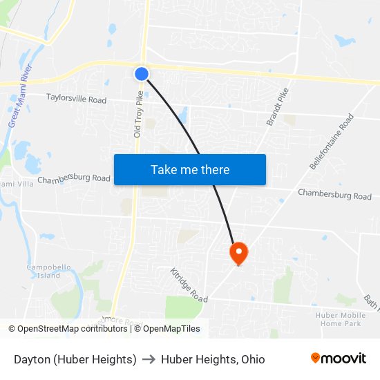 Dayton (Huber Heights) to Huber Heights, Ohio map