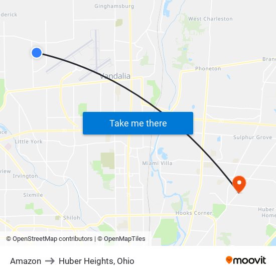 Amazon to Huber Heights, Ohio map