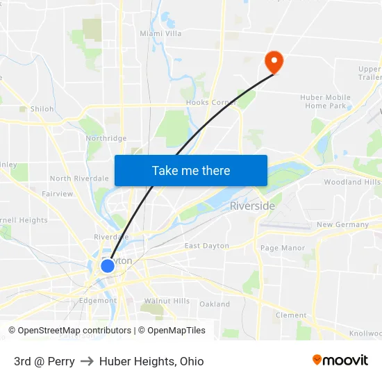 3rd @ Perry to Huber Heights, Ohio map