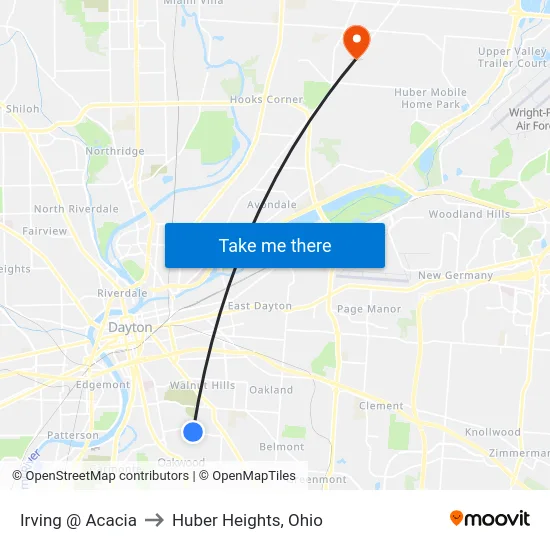 Irving @ Acacia to Huber Heights, Ohio map