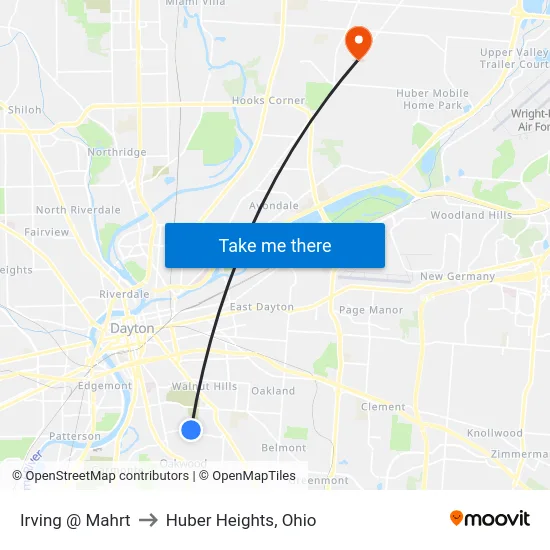 Irving @ Mahrt to Huber Heights, Ohio map