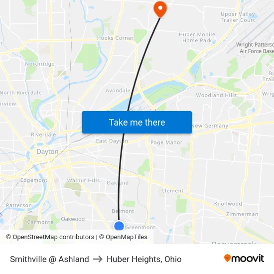 Smithville @ Ashland to Huber Heights, Ohio map
