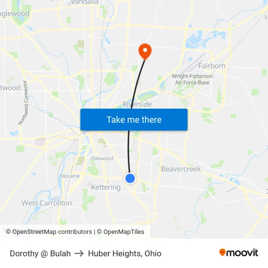 Dorothy @ Bulah to Huber Heights, Ohio map