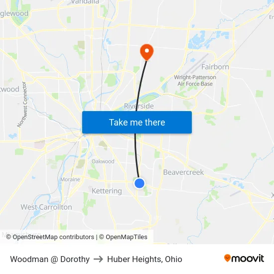 Woodman @ Dorothy to Huber Heights, Ohio map