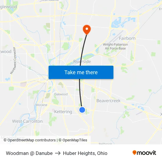 Woodman @ Danube to Huber Heights, Ohio map