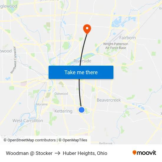 Woodman @ Stocker to Huber Heights, Ohio map