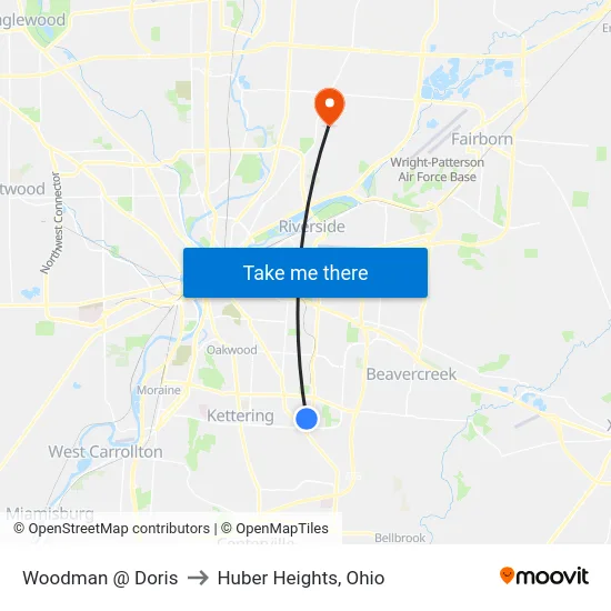 Woodman @ Doris to Huber Heights, Ohio map