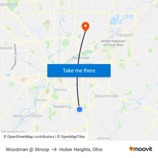 Woodman @ Stroop to Huber Heights, Ohio map