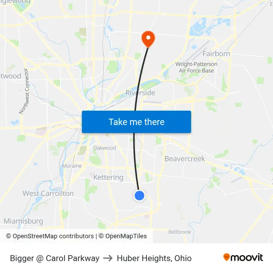 Bigger @ Carol Parkway to Huber Heights, Ohio map