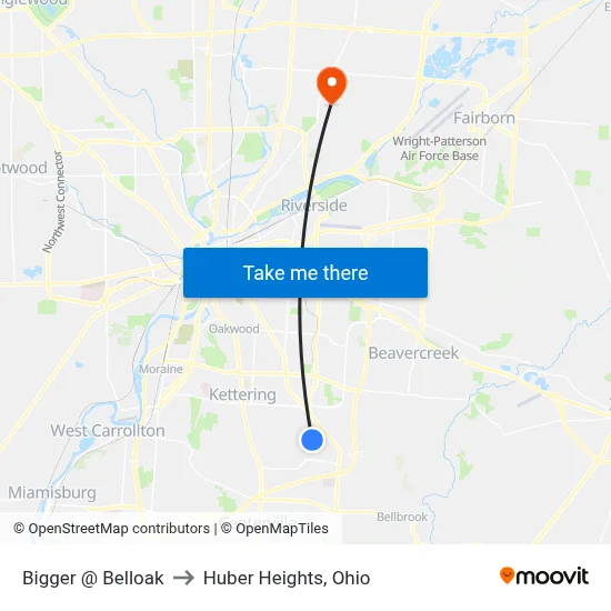 Bigger @ Belloak to Huber Heights, Ohio map
