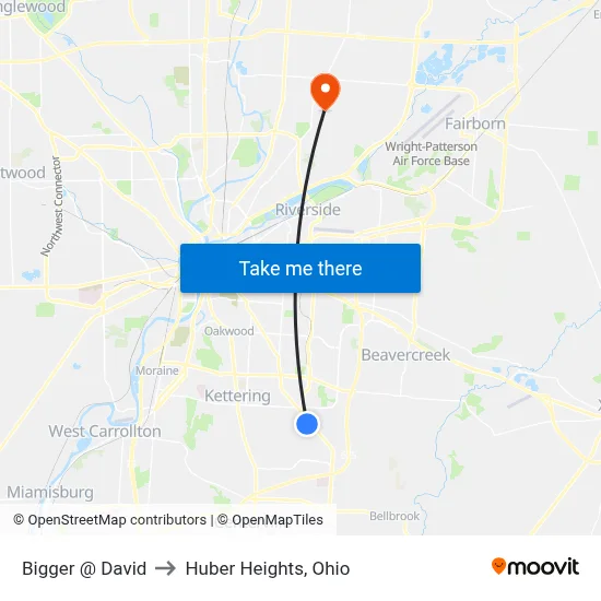Bigger @ David to Huber Heights, Ohio map