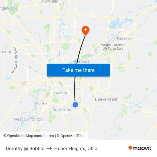Dorothy @ Bobbie to Huber Heights, Ohio map