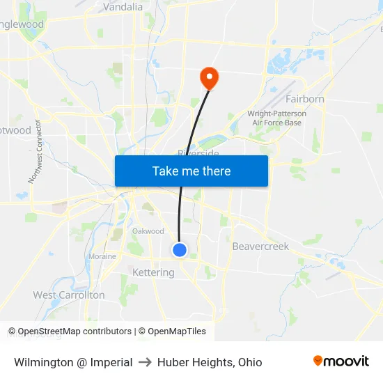 Wilmington @ Imperial to Huber Heights, Ohio map