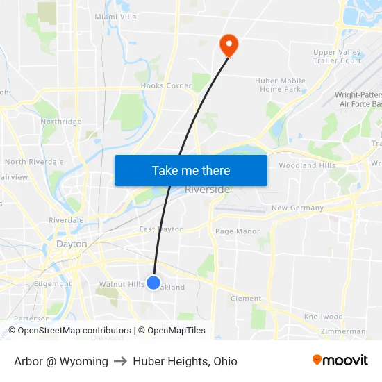 Arbor @ Wyoming to Huber Heights, Ohio map
