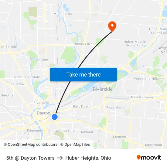 5th @ Dayton Towers to Huber Heights, Ohio map