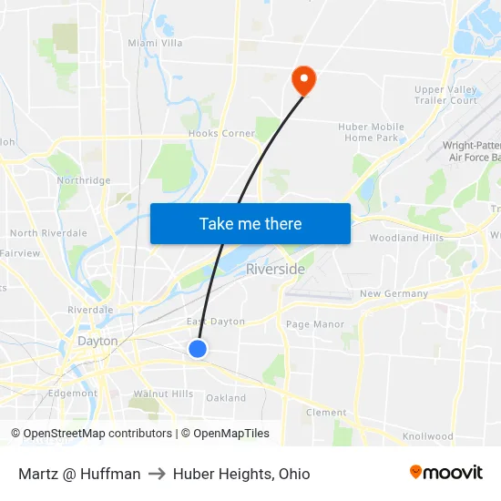 Martz @ Huffman to Huber Heights, Ohio map