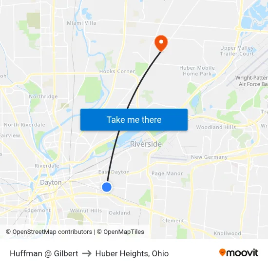 Huffman @ Gilbert to Huber Heights, Ohio map