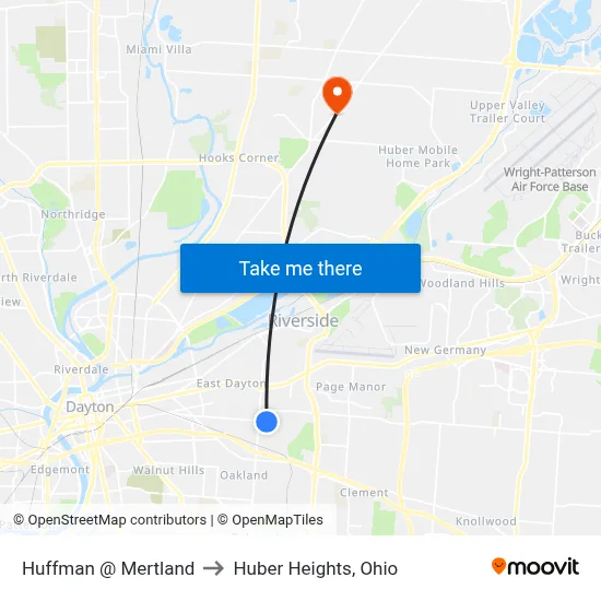 Huffman @ Mertland to Huber Heights, Ohio map