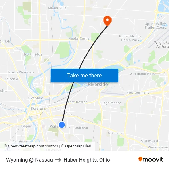 Wyoming @ Nassau to Huber Heights, Ohio map