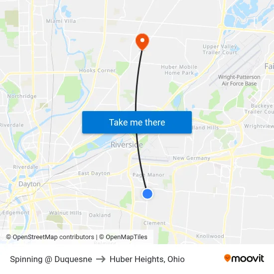 Spinning @ Duquesne to Huber Heights, Ohio map