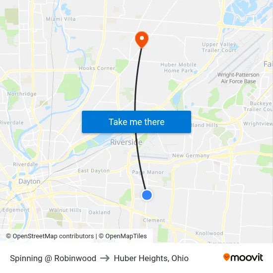 Spinning @ Robinwood to Huber Heights, Ohio map