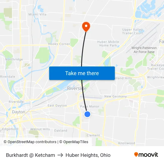 Burkhardt @ Ketcham to Huber Heights, Ohio map