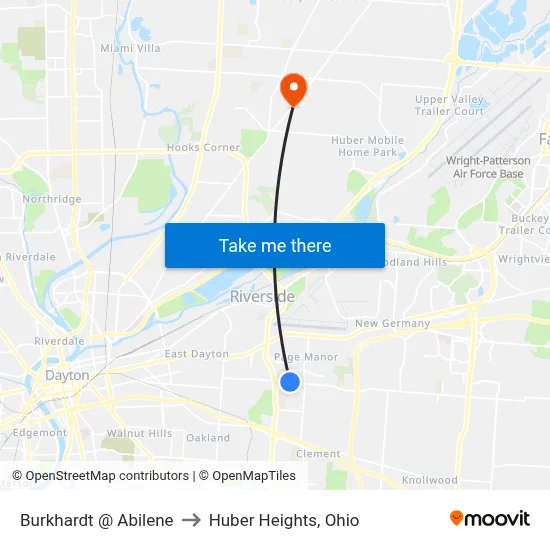 Burkhardt @ Abilene to Huber Heights, Ohio map