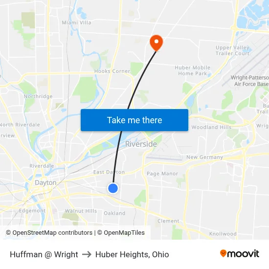 Huffman @ Wright to Huber Heights, Ohio map