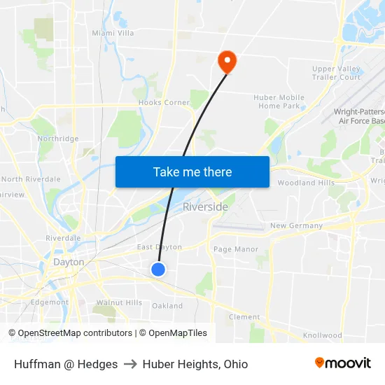 Huffman @ Hedges to Huber Heights, Ohio map