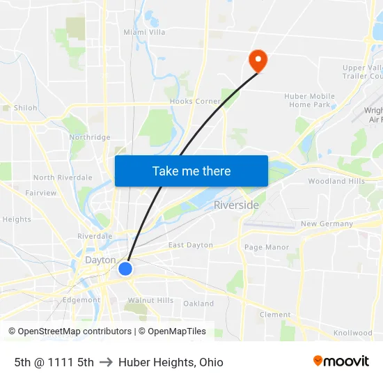 5th @ 1111 5th to Huber Heights, Ohio map