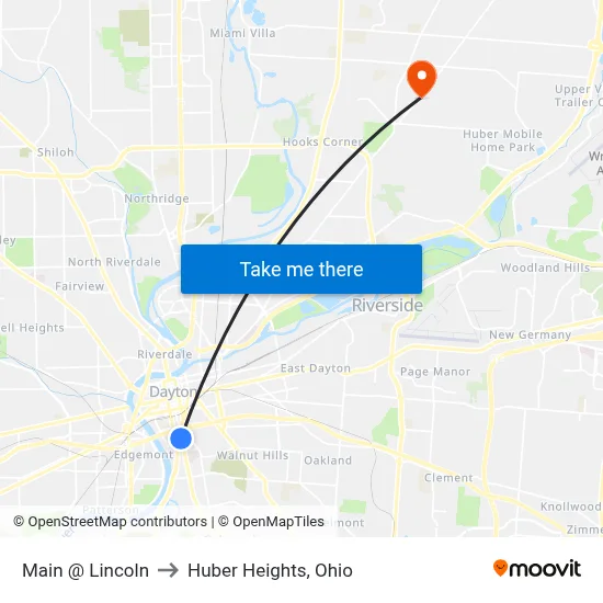 Main @ Lincoln to Huber Heights, Ohio map