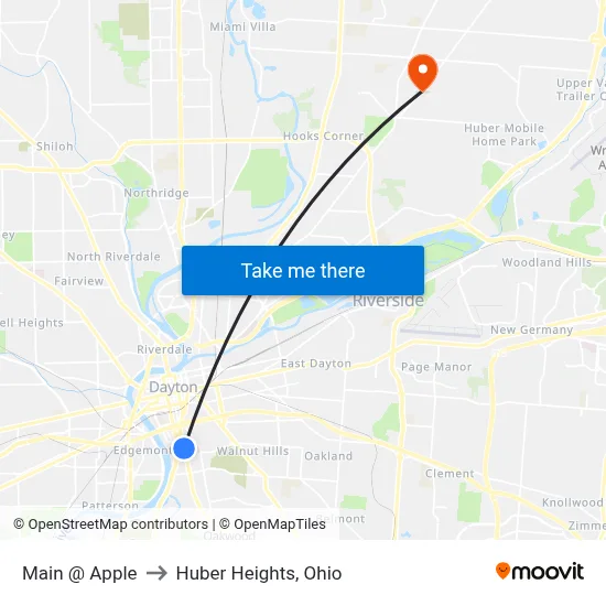 Main @ Apple to Huber Heights, Ohio map