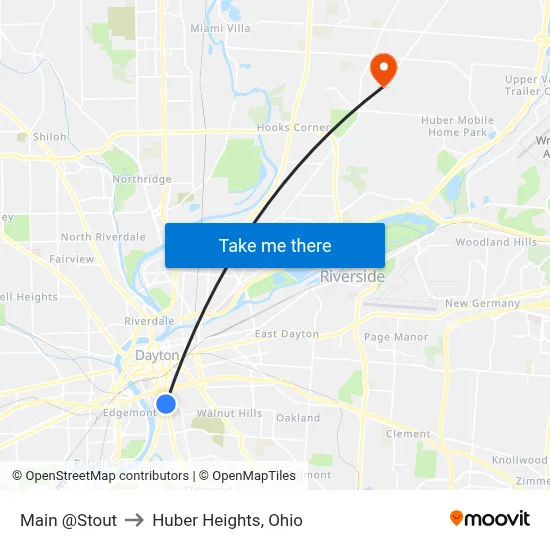 Main @Stout to Huber Heights, Ohio map