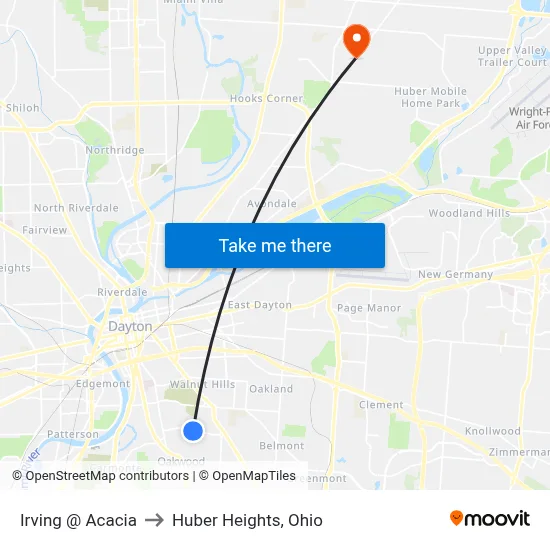 Irving @ Acacia to Huber Heights, Ohio map