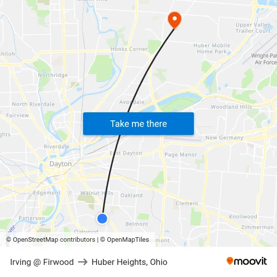 Irving @ Firwood to Huber Heights, Ohio map