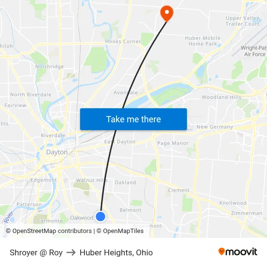 Shroyer @ Roy to Huber Heights, Ohio map