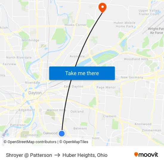 Shroyer @ Patterson to Huber Heights, Ohio map
