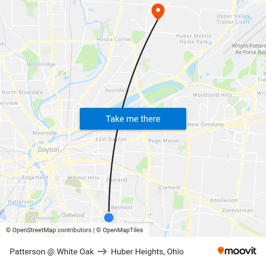 Patterson @ White Oak to Huber Heights, Ohio map