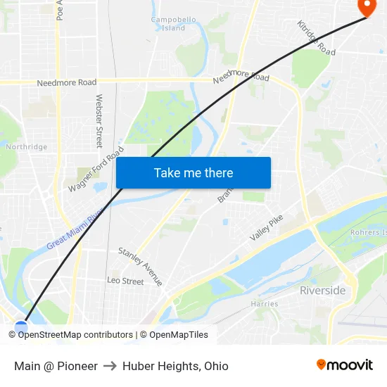 Main @ Pioneer to Huber Heights, Ohio map