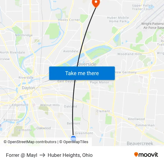 Forrer @ Mayl to Huber Heights, Ohio map