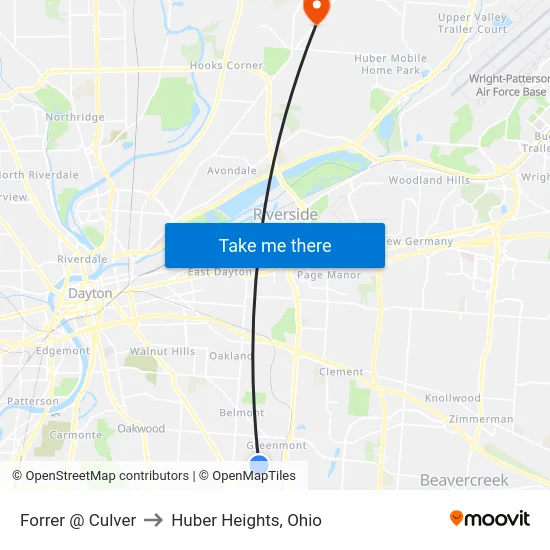 Forrer @ Culver to Huber Heights, Ohio map