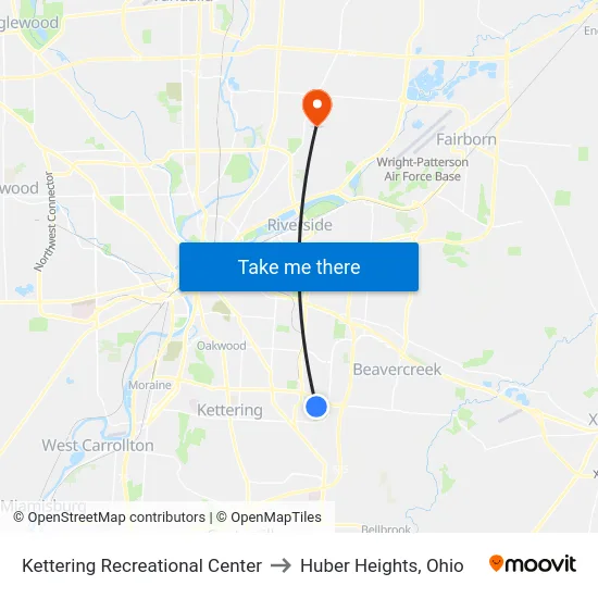 Kettering Recreational Center to Huber Heights, Ohio map
