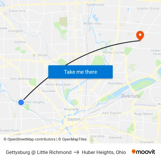 Gettysburg @ Little Richmond to Huber Heights, Ohio map